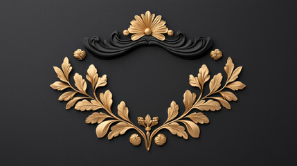 Elegant decorative frame with intricate golden leaves and floral elements dark background, exuding sophistication and luxury
