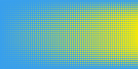 Cartoon pattern with circles, dots Halftone dotted background. Pop art style. Design element, border for web banners, cards, wallpapers. Colorful. Yellow and blue color. Vector illustration