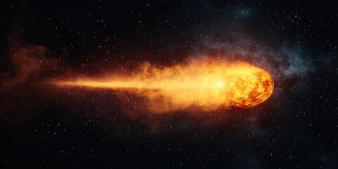 vibrant comet streaks through cosmos, leaving fiery trail against backdrop of stars, evoking sense of wonder and exploration