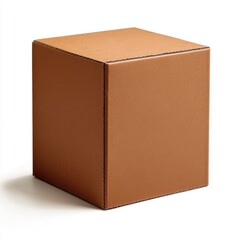 Fototapeta premium A single brown cardboard cube isolated on white background