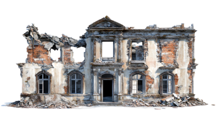 Ruined Cityscape: Urban Decay and Destruction on Transparent Background