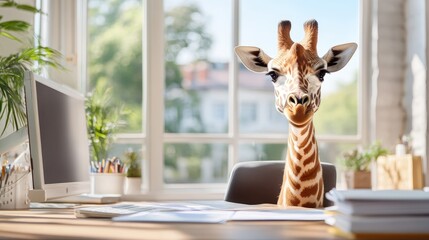 Giraffe in Office Setting with Natural Light and Modern Decor
