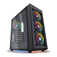 Create a bold, vector illustration of a desktop computer tower, emphasizing strong lines and sharp angles.