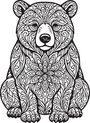 Cartoon vector illustration of a cute brown bear cub mandala with tribal tattoo style