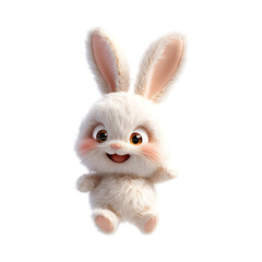 Obraz premium Fluffy 3D Cartoon Bunny Balloon Bouncing Isolated on Transparent Background