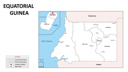 Obraz premium Equatorial Guinea map. Country map of Equatorial Guinea. Administrative map of Equatorial Guinea with Country and capital in white color.