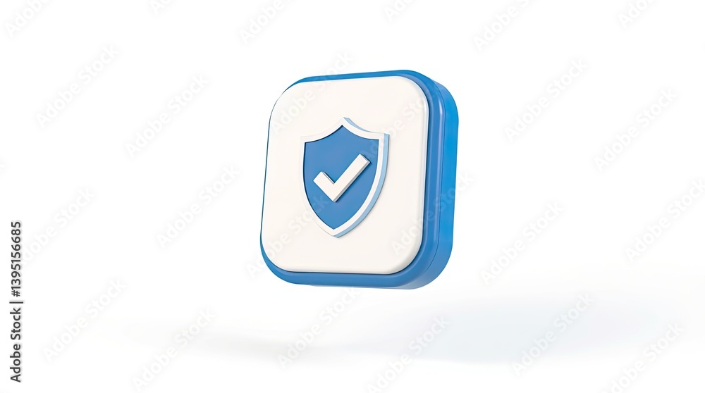Aufkleber a three dimensional icon displaying a shield and a checkmark symbol