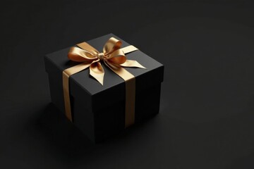 A luxuriously elegant black gift box adorned with a golden ribbon, perfect for a special occasion or celebratory present.