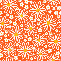 Seamless pattern with white flowers on red background for Your spring  natural design