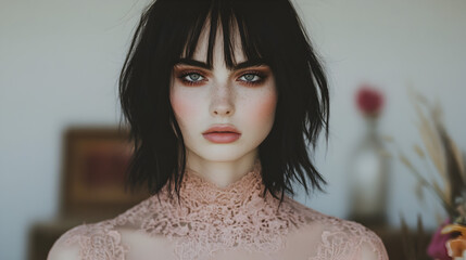 portrait of a girl with thick makeup retro