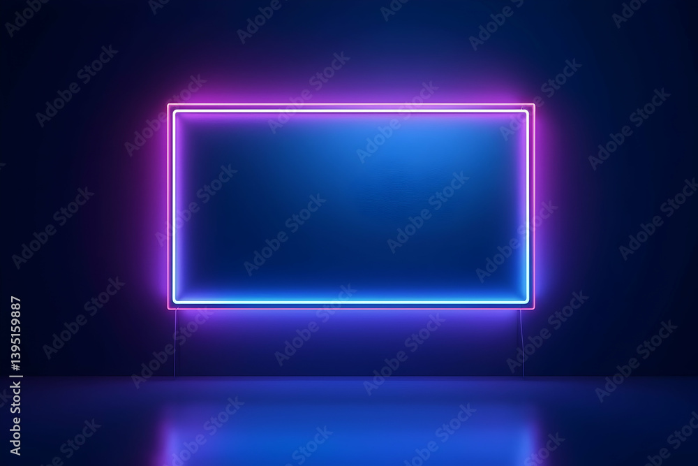 Poster sleek modern minimalist mockup design displaying a blank illuminated screen with vibrant neon pink a