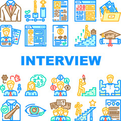 job interview hr preparation icons set vector