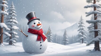 Snowman and Winter Forest