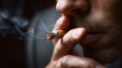Obraz premium A man is smoking a cigarette