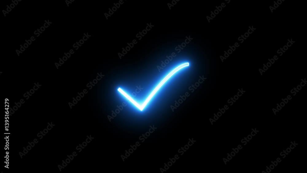 Poster glowing neon check mark icon animation tick sign accept select confirm correct agree animated. succe