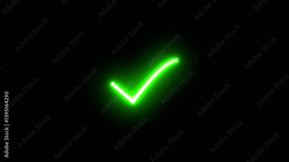 Poster glowing neon check mark icon animation tick sign accept select confirm correct agree animated. succe