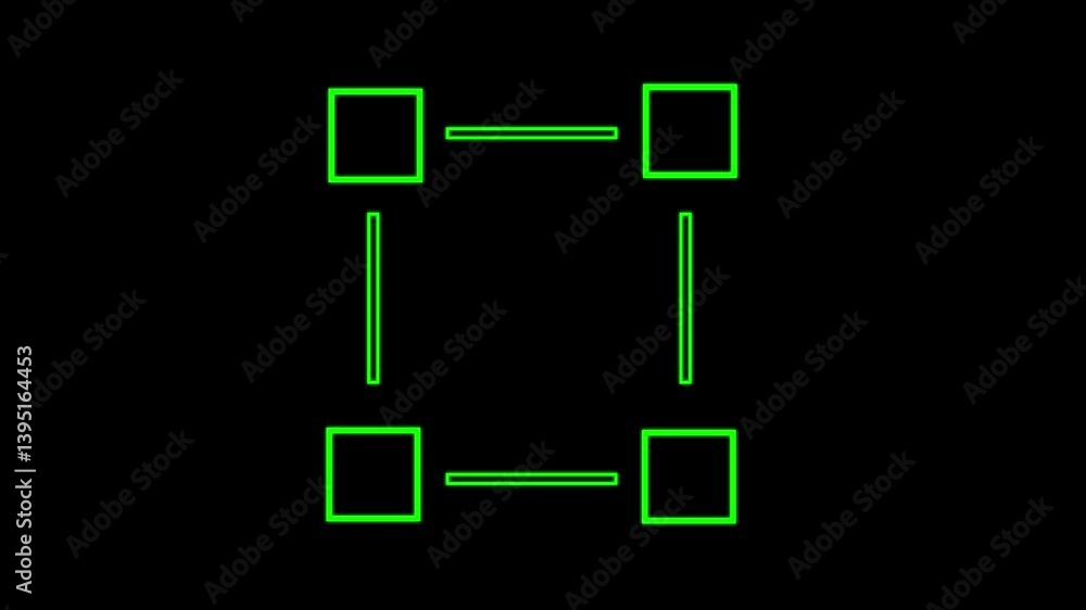 Poster glowing neon line blockchain technology icon isolated on black background. cryptocurrency data. abst