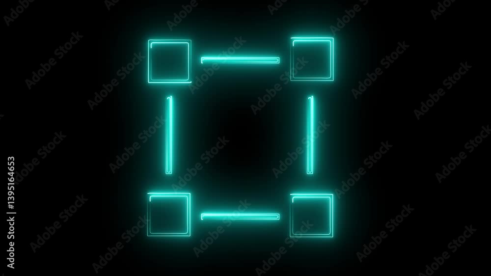 Poster glowing neon line blockchain technology icon isolated on black background. cryptocurrency data. abst