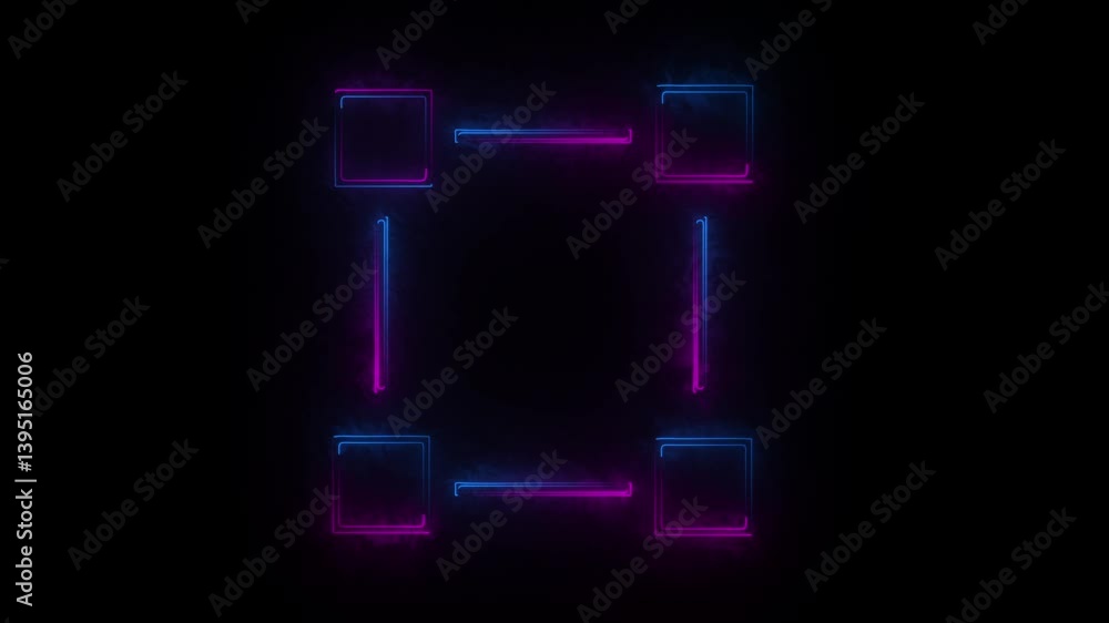 Poster glowing neon line blockchain technology icon isolated on black background. cryptocurrency data. abst