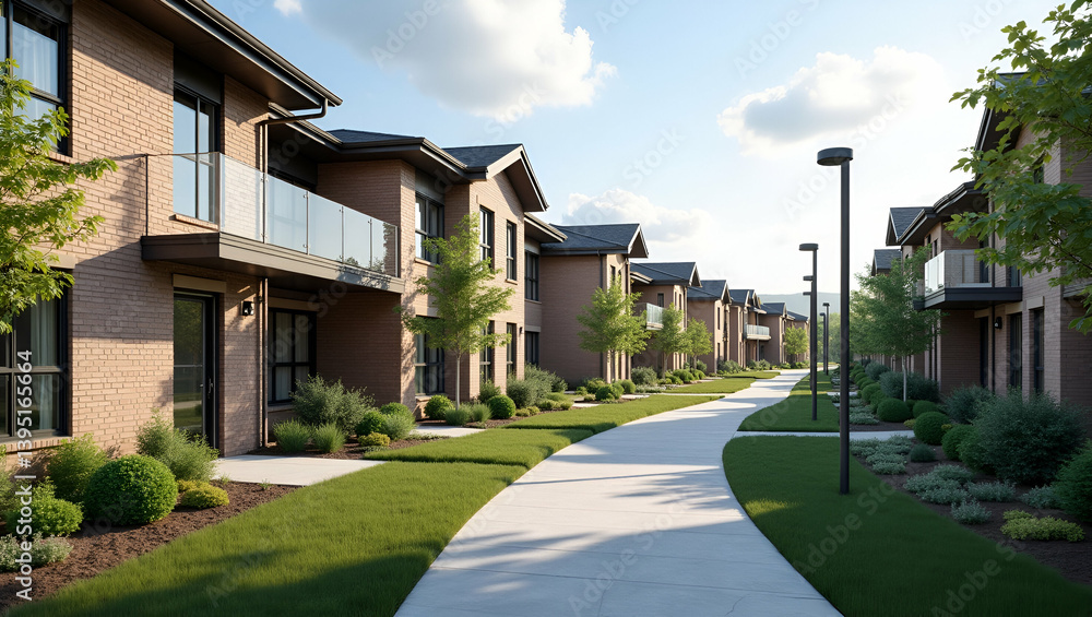 Poster elegant stock photo of modern senior housing: showcasing secure living environments and innovative c