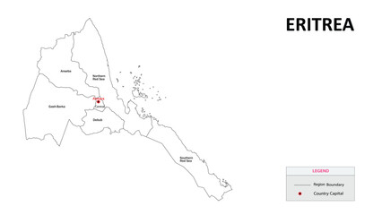 Eritrea map. Country and State map of Eritrea. Administrative map of Eritrea with Countries and boundaries in white color.