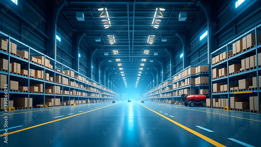 Poster futuristic robotic warehouse management wallpaper: advanced inventory systems & streamlined robotics