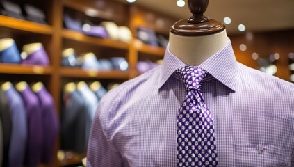Purple dress shirt on mannequin in a men's clothing store