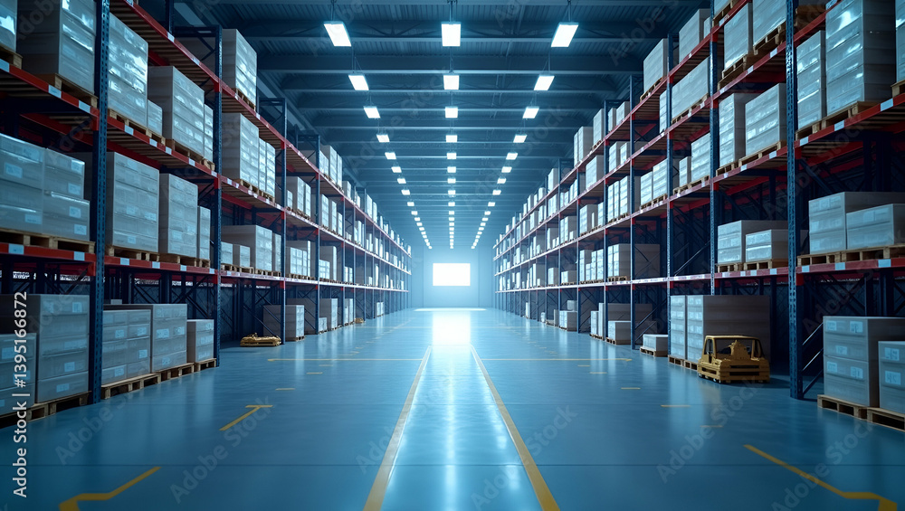 Poster futuristic robotic warehouse management: advanced inventory systems & streamlined robotics in expans
