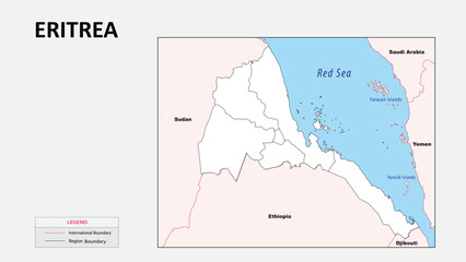 Obraz premium Eritrea map. Political map of Eritrea with Country border in outline. Political map of Eritrea with outline and neighbouring countries.