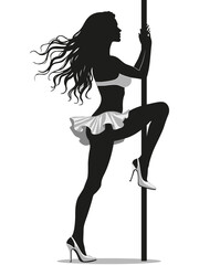 Woman Silhouette Pole Dance Hair Skirt High Heels