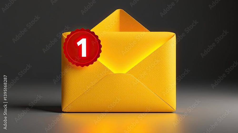 Poster an opened yellow envelope with a notification badge indicating a message