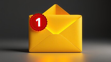 An opened yellow envelope with a notification badge indicating a message