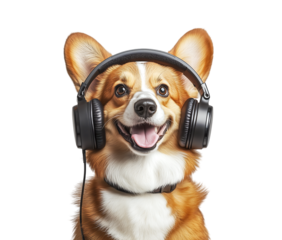 Tech Support Dog Illustration - Cute corgi character with headset, isolated on transparent background. Ideal for service, helpdesk, or media use.