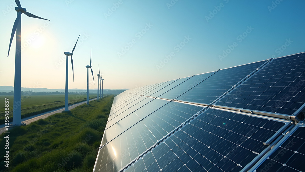 Aufkleber capturing innovative renewable energy projects and advanced infrastructures that reduce dependency o