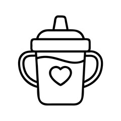 Sippy cup vector illustration for baby feeding with handles and heart design art