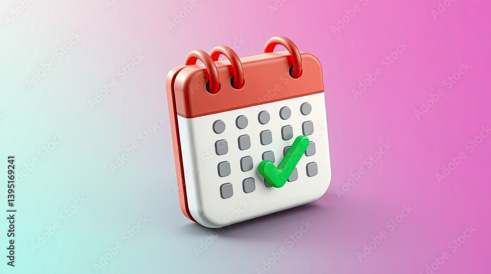 Poster a three dimensional calendar with a large green check mark
