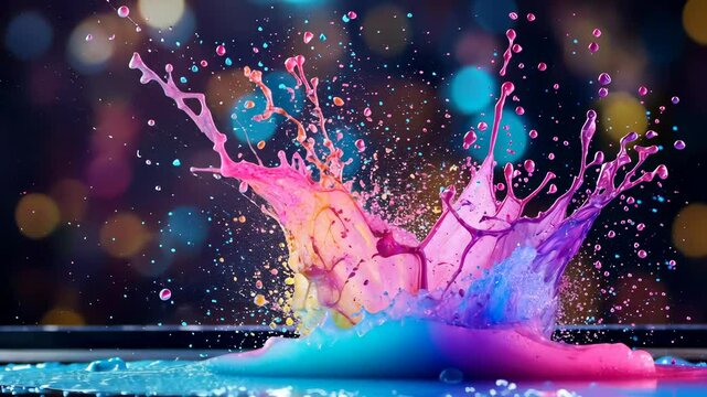 Printing machine producing vibrant ink splash, revealing intricate details of printing contemporary smyk technology's creative potential video 4k