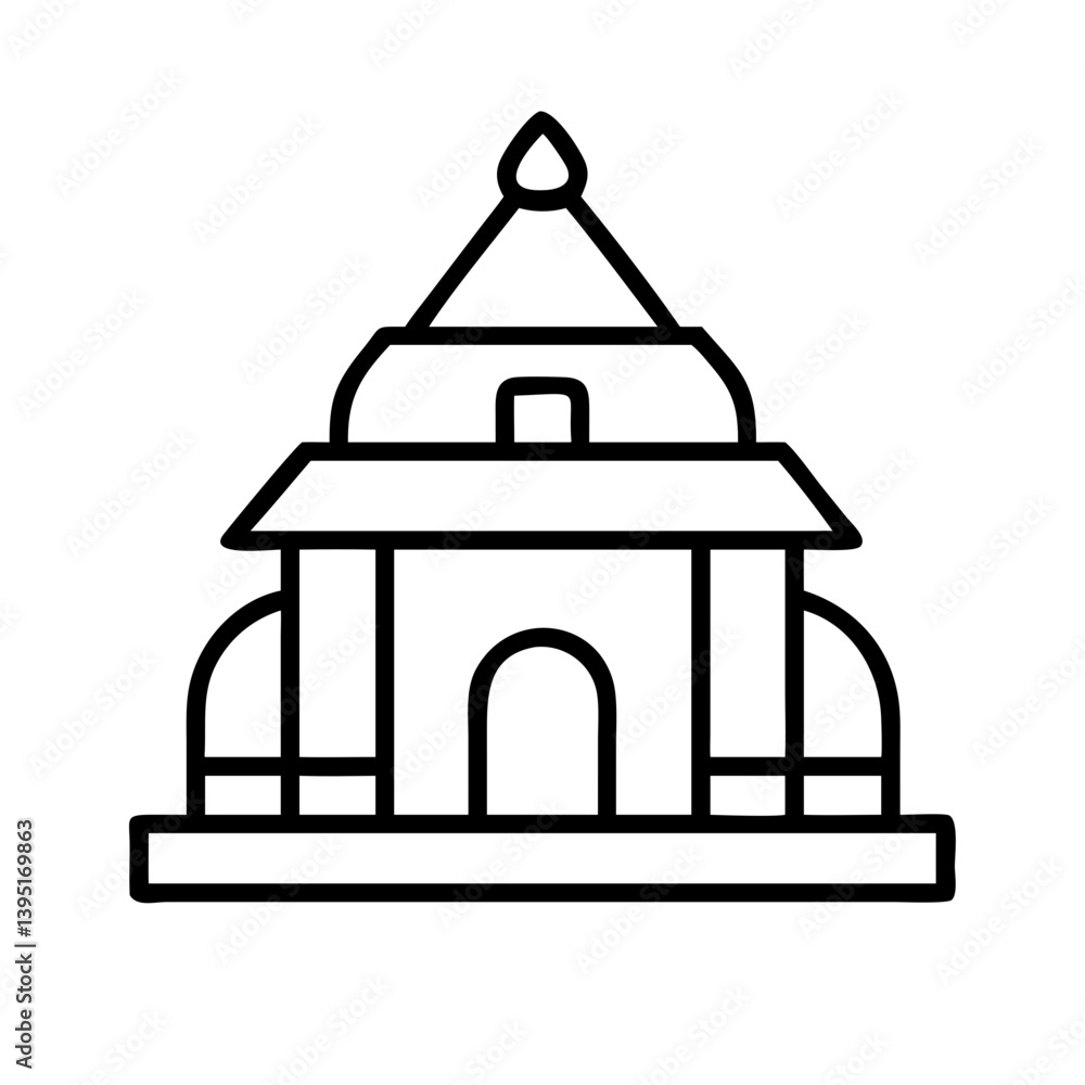 Poster drawing of a temple architecture religious building with dome and arches design