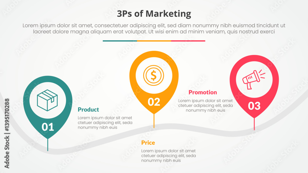 Aufkleber 3ps marketing infographic concept for slide presentation with pin tagging location road up and down 