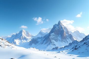 Fototapeta premium Spectacular vistas of snow capped mountain range under clear blue skies, showcasing nature's majesty in high altitude scenic environments and winter scapes