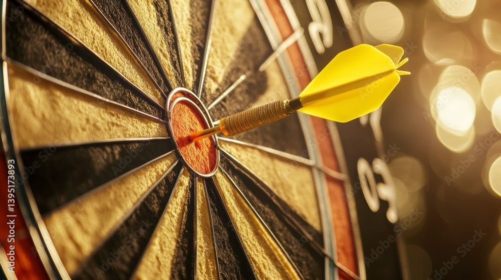 Aufkleber close-up of a yellow dart hitting the bullseye of a dartboard.