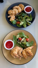 Fried shrimps with vegetables. Scampy,  british food