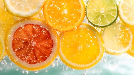 Macro underwater image of floating citrus slices refreshing beverage concept pool environment vibrant viewpoint