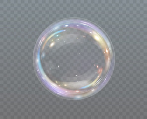 Elegant semi-transparent soap bubble illustration with a shiny, iridescent surface and soft shadows. Ideal for beauty, magic, or leisure themes in abstract and decorative designs.