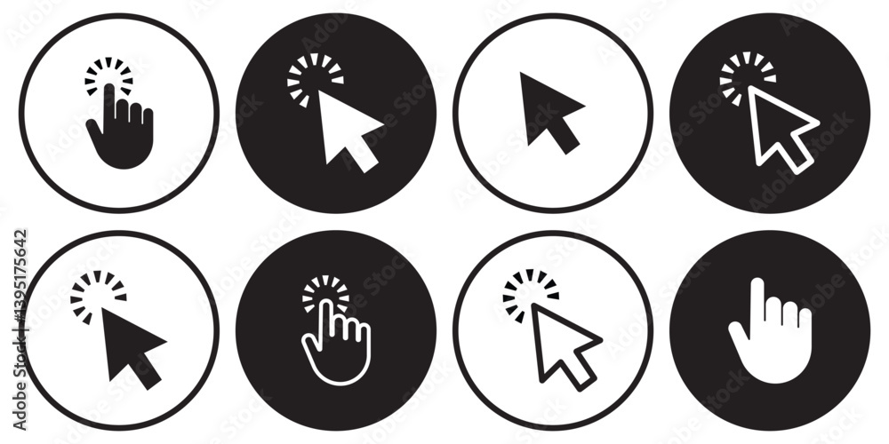 Aufkleber cursor click, computer mouse icon set, vector arrow collection.