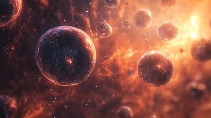 Naklejka premium Portallike shapes floating in a surreal galaxy