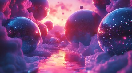 Naklejka premium Portallike shapes floating in a surreal galaxy