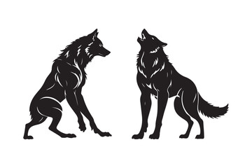 Wolf Silhouette Clipart Set Howling and Sitting Wolves for Tattoo and Logo Design