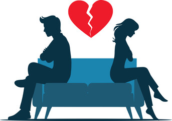 breakup concept of couple, couple sitting at sofa 