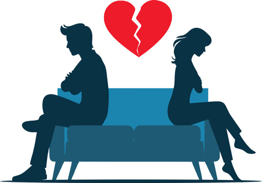 breakup concept of couple, couple sitting at sofa 